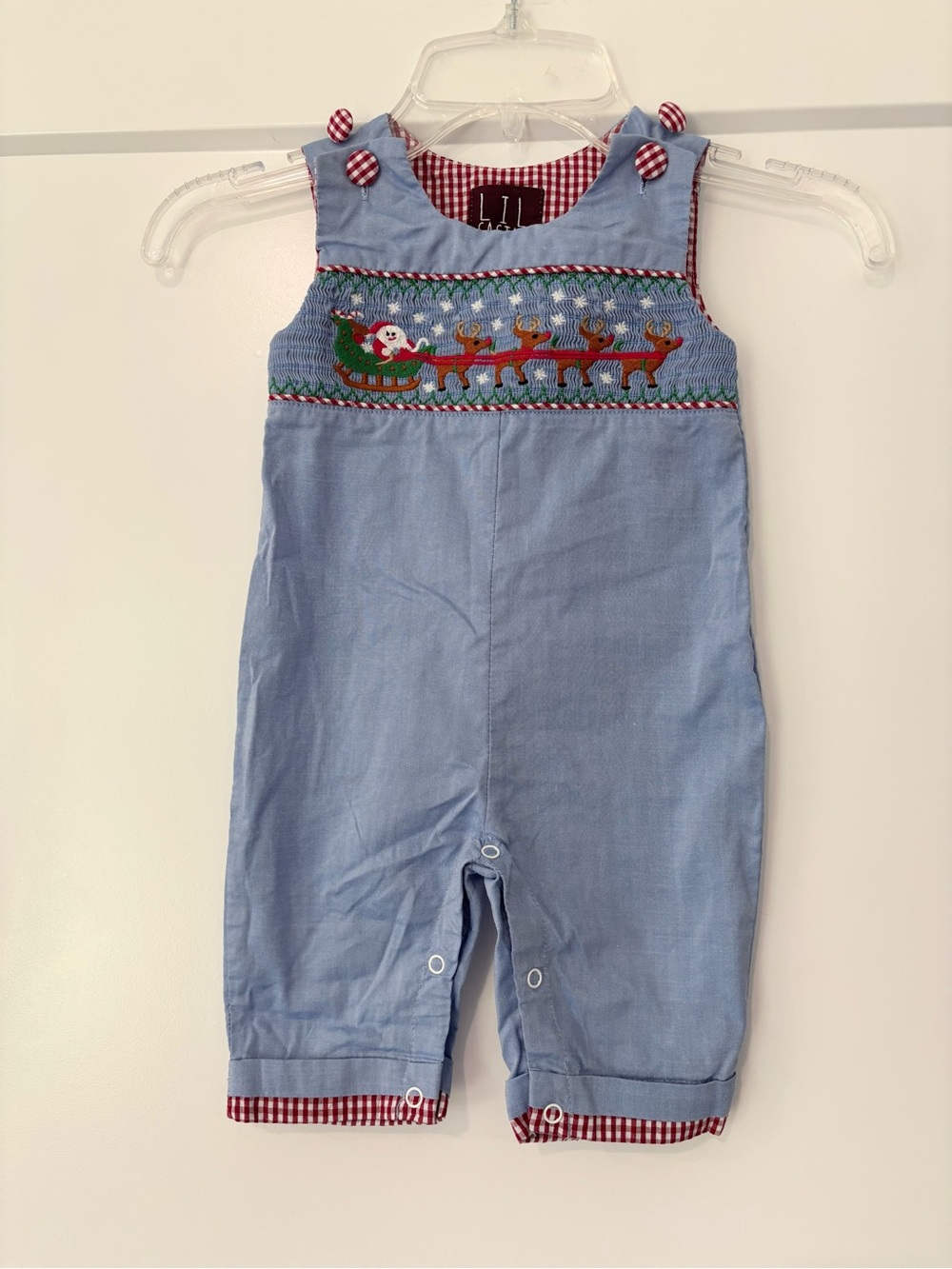 Lil Cactus Santa’s Sleigh Smocked Jon Jon Romper Longall 3/6 months